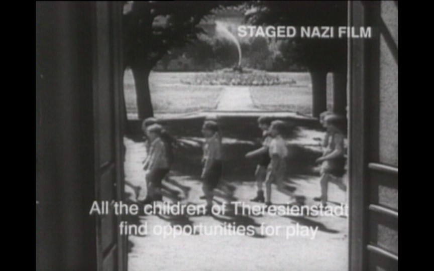 A scene from the Nazi propaganda film, ‘The Fuhrer Gives the Jews a City,’ staged inside the Theresienstadt ‘camp-ghetto.’ This scene depicts the allegedly idyllic life of the camp’s children. (photo courtesy: National Center for Jewish Film)